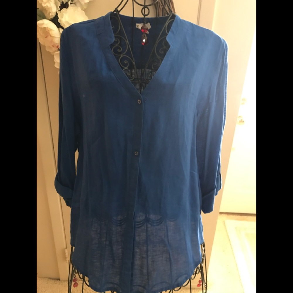 JM Collection Royal Blue Button Down Top